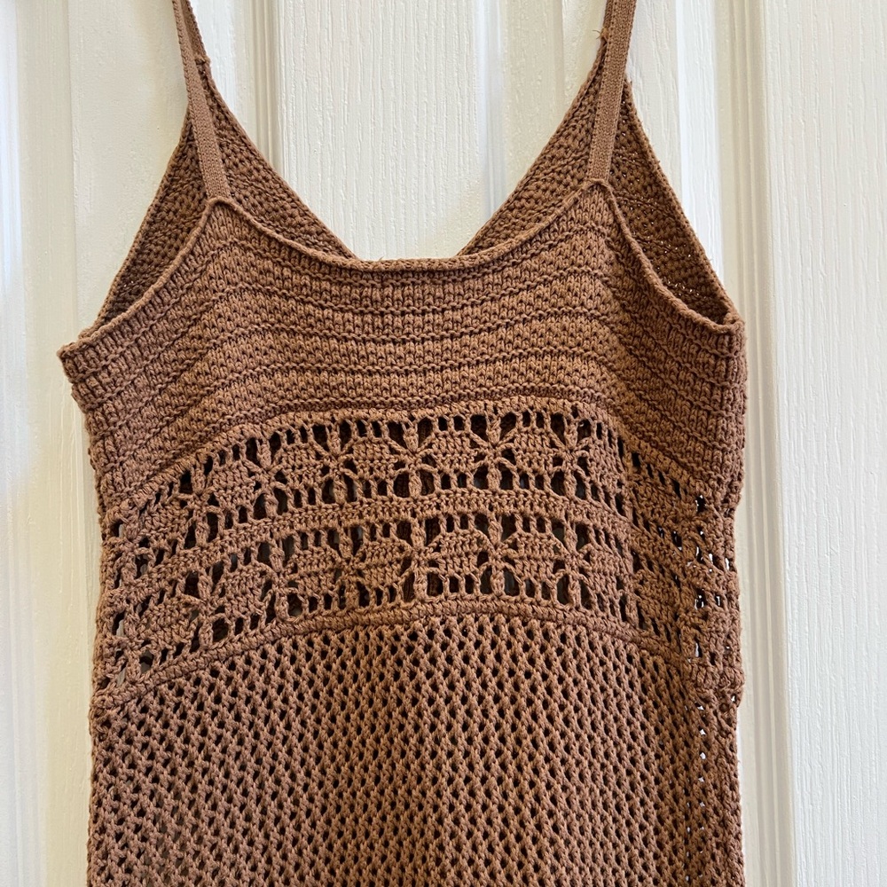 Aerie 100% Cotton Brown Crochet Knit Tank Dress Boho Beach Small NWOT - Picture 8 of 8
